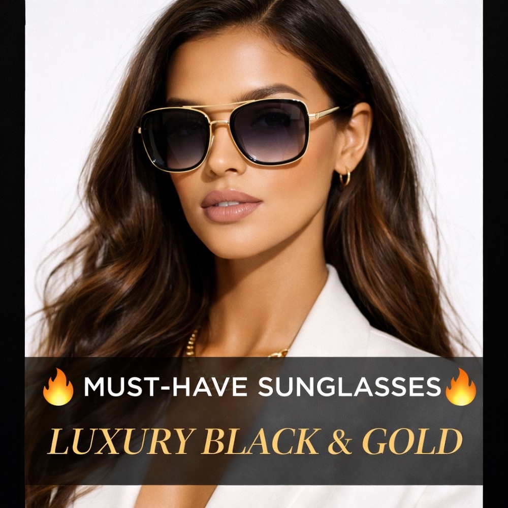 Luxury Black & Gold Oversized Aviator Sunglasses | Gradient Lens Designer Style